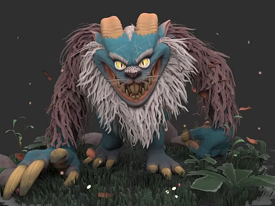 Game Movie Character With Blue Skin Orange Horns White Beard Sharp Claws And Green Plants 3d model
