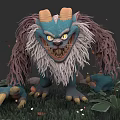 Game Movie Character With Blue Skin Orange Horns White Beard Sharp Claws And Green Plants