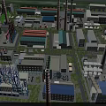 Industrial Factory Buildings With Multiple Chimneys And Colorful Rooftops In Industrial Area