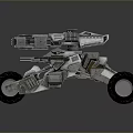 Futuristic Sci Fi Motorcycle With Heavy Mechanical Armor And Weapon Mounted Design
