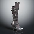 Fashionable Knee High Leather Boots with High Heel and Buckle Straps