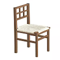 Natural Wood Dining Chair With Grid Back Design And Light Toned Textured Seat