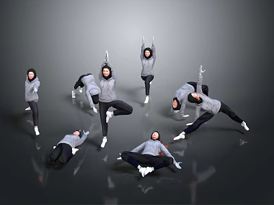 Stylish Gray Hoodies And White Shoes For Dance Poses On Dark Reflective Floor 3d model