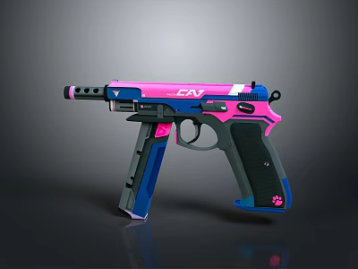 Vibrant Pink And Blue CPX Pistol Featuring Stylish Design And Paw Print Grip 3d model