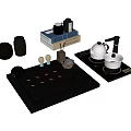 Modern Tea Set Featuring Black Tray Teapot Teacups And Tea Canisters 3d model
