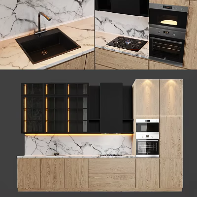Modern Kitchen Interior Design With Elegant Cabinets Marble Countertop And Appliances 3d model
