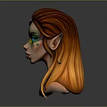 Elf Fantasy Character with Orange Yellow Hair Green Face Paint Blue Eyes and Pointed Ears