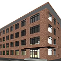 Modern Red Brick School Building With Multi Story Windows And Grassy Surroundings 3d model