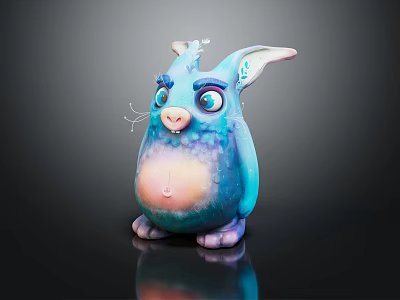 Cartoon Creature Character With Blue Pink Gradient Body Big Eyes Rabbit Ears And Pig Nose Design 3d model