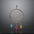 Decorative Dreamcatcher With Circular Web Pink Frame Top Arrow And Colorful Feathers