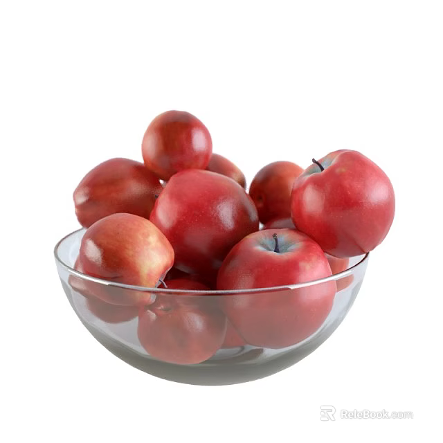 Fresh Ripe Red Apples in Clear Glass Bowl on White Background 3d model 