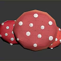 Decorative Scene With Three Red Mushroom Sculptures White Spots And Stems