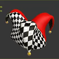 Commercial Equipment Jester Hat With Black And White Checkered Red Design And Gold Bells
