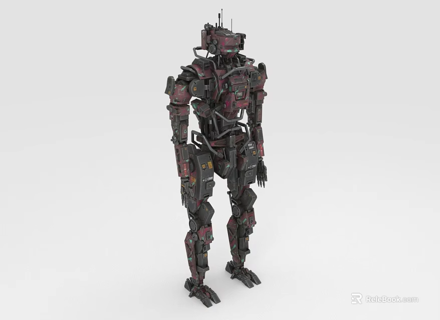 Detailed Humanoid Robot Character With Intricate Metallic Structure And Red Black Color Scheme 3d model 