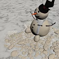 Snow Covered Ground With Snowman Wearing Red White Striped Scarf And Black Hat