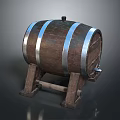 Vintage Wooden Barrel With Metal Hoops On Sturdy Wooden Stand