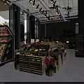 Twelve Mart Grocery Store With Colorful Decor Wooden Shelves And Fresh Produce