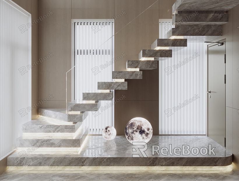 Stairwell Marble Stairs Suspension Stairs Moon Lights model