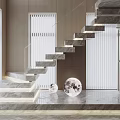 Modern Marble Staircase Interior Design With LED Strip Lighting And Round Decorative Lamps