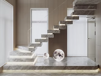 Stairwell Marble Stairs Suspension Stairs Moon Lights 3d model