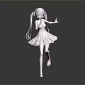 Game Movie Character Anime Style With Light Purple Twin Tails White Flowing Dress Raised Hand
