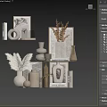 Decorative Ornament Collection Featuring Ceramic Vases Dried Plants And Neutral Shelf