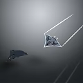 Two Dark Aircraft Larger One With Triangular Shape And White Light Trails Against Gray Background 3d model