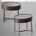 Modern Round Side Tables With White Top And Walnut Wood Frame Metal Legs