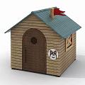 Wooden Dog House Decorative Ornament Set With Blue Roof Red Flag And Dog Head Sticker
