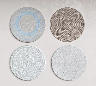 Variety of Round Woven Rugs with Neutral Tones for Home Decor 3d model
