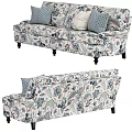 Three Seater Floral Pattern Upholstered Sofa With Blue Green Accents And Decorative Cushions