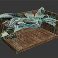 Wooden Crate With Striped Texture Filled With Fresh Fish Inside