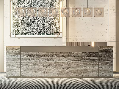 Modern Hotel Lobby Interior With Marble Reception Desk And Pendant Lights 3d model