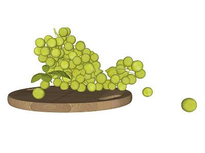 Fresh Ripe Green Grapes on Wooden Tray with Scattered Berries 3d model