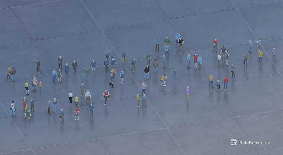 Many People Gathering In Open Area With Different Colored Clothing And Spacious Ground 3d model 