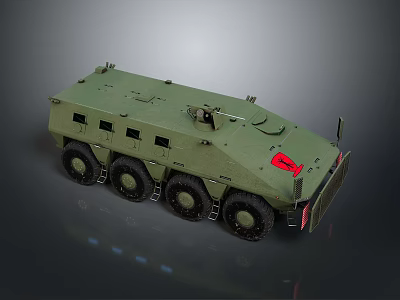 Green Military Tank With Six Wheeled Design Top Mounted Weapon And Red Emblem 3d model