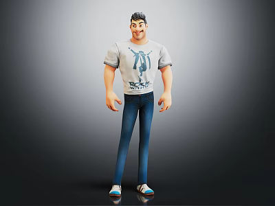 3D Male Character Wearing Grey TIE-DYE T-Shirt And Blue Jeans 3D Model Design 3d model