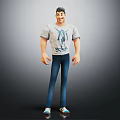 3D Male Character Wearing Grey TIE-DYE T-Shirt And Blue Jeans 3D Model Design