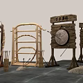 Ancient Architecture Elements Traditional Wooden Frames With Circular Decorations And Stones 3d model