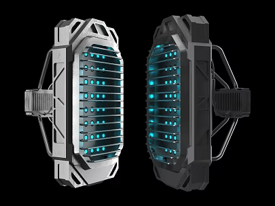 Dual Tech Devices With Silver Black Metal Frames And Blue LED Lights 3d model