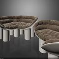 Modern Curved Leisure Chairs With Plush Gray Cushions And White Cylindrical Legs