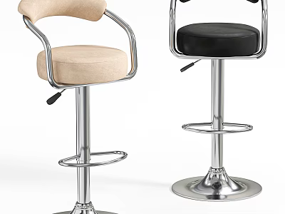 Modern Adjustable Bar Stools With Beige Black Seats And Metal Frames 3d model