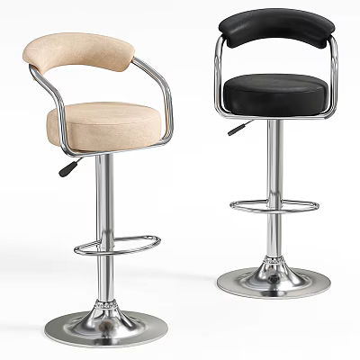 Modern Adjustable Bar Stools With Beige Black Seats And Metal Frames 3d model