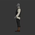Game Movie Character With Gray Skin Bald Head White Shirt Dark Vest And Red Boots