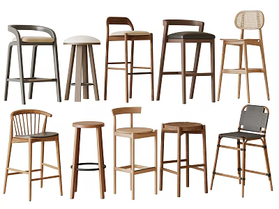 Various Modern Wooden Bar Stools With Different Designs And Styles 3d model