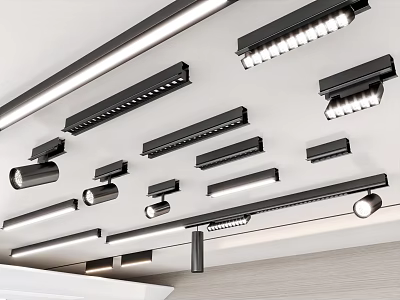 Stylish Modern Ceiling Lighting Combinations With Strip Lights Spotlights And Track Lights Design 3d model