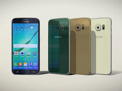 Samsung Mobile Phones With Front Screen Display And Green Gold White Back Design 3d model