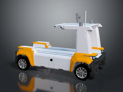 Yellow And White Modern Utility Vehicle With Open Rear Platform And Roof Mounted Equipment 3d model
