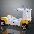 Yellow And White Modern Utility Vehicle With Open Rear Platform And Roof Mounted Equipment