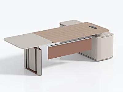 Modern Office Desk With Wooden Top Metal Frame And Drawer Storage Design 3d model